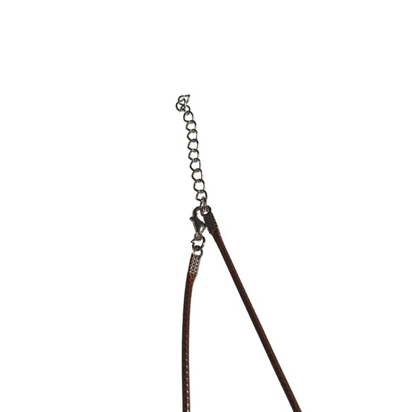 Brown Agate Pendant Necklace Leather Cord Adjustable 17 to 19 Inch Handmade Gift - Picture 2 of 5